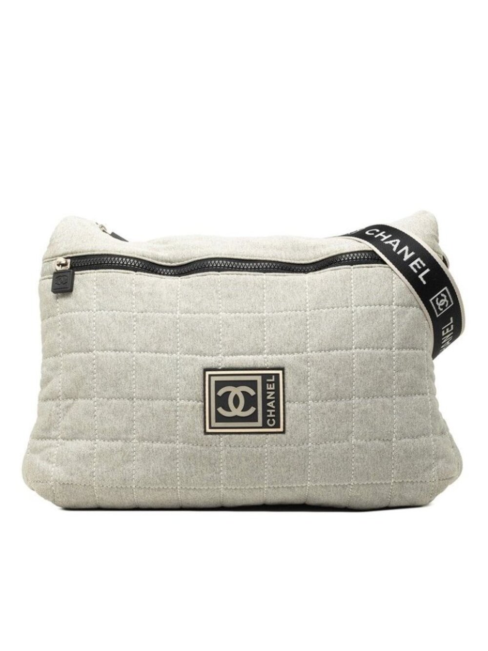 Chanel Sports Line Choco Bar CC Logo Shoulder Bag Crossbody Gray Cotton